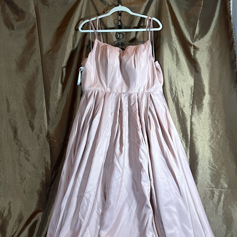 Blush Pink Prom Ball Gown Dress with Slit